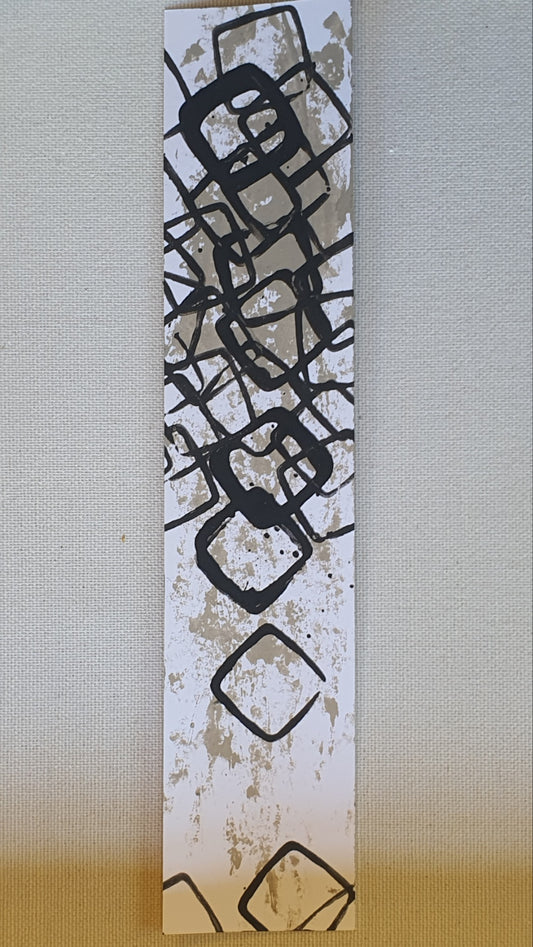 Hand painted paper bookmark with squares print.